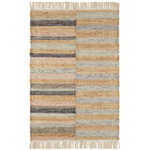 Dash and Albert Rugs Ravel Striped Area Rug in Natural/Black/Bark/Sky